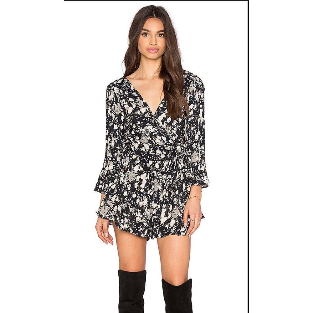 Free People All the Right Ruffles Romper in Raven Combo